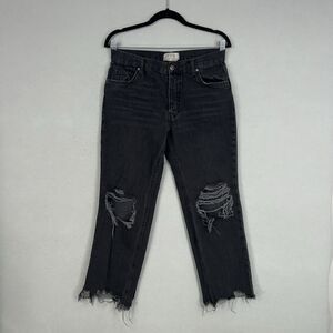We The Free People Jeans Womens 27 Black Maggie Mid Rise Straight Leg Grunge Rip